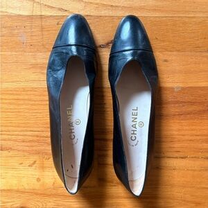 CHANEL Black Leather Flats